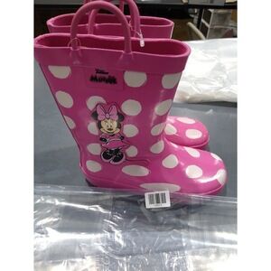 Disney Minnie Mouse Polka Dot Girls Waterproof Rain Boots in Pink 11/12